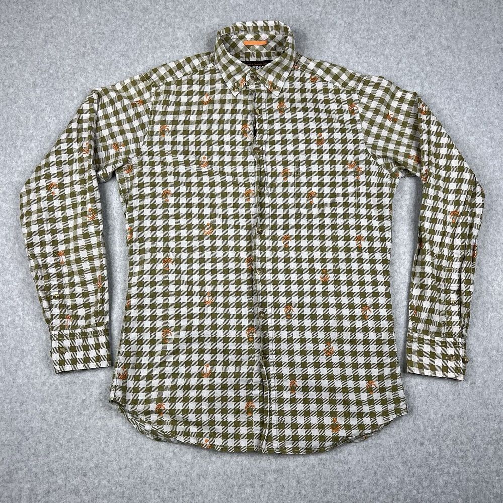 Reyn Spooner Shirt Mens Small Green Check Embroidered Palm‎ Trees Long Sleeve